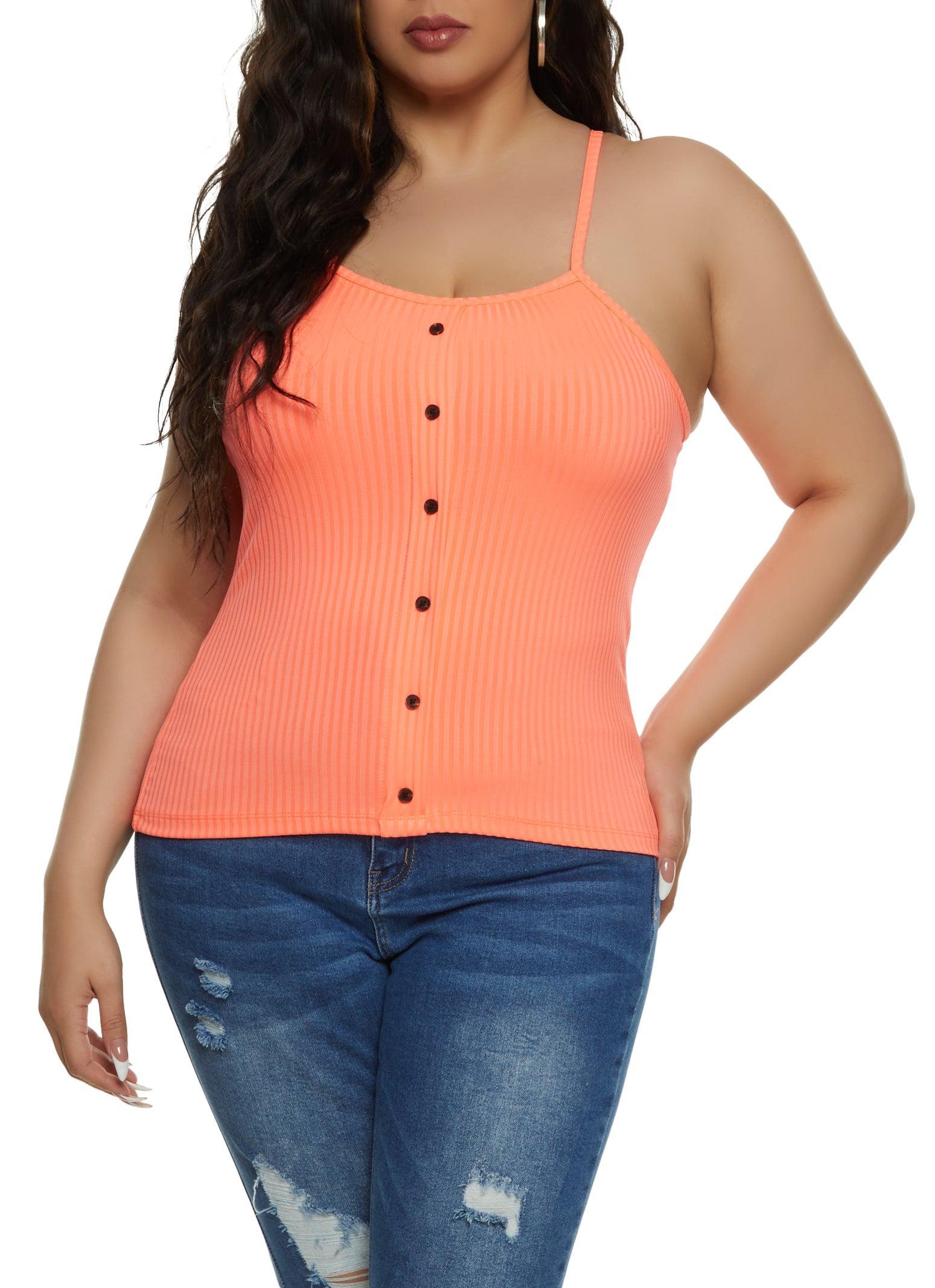 Womens Plus Size Ribbed Faux Button Front Cami Product Image