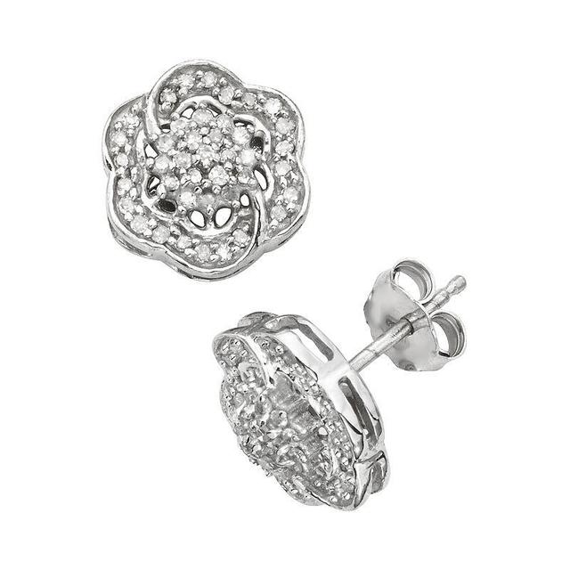 Jewelexcess Sterling Silver 1/7-ct. T.W. Diamond Flower Stud Earrings, Womens, White Product Image