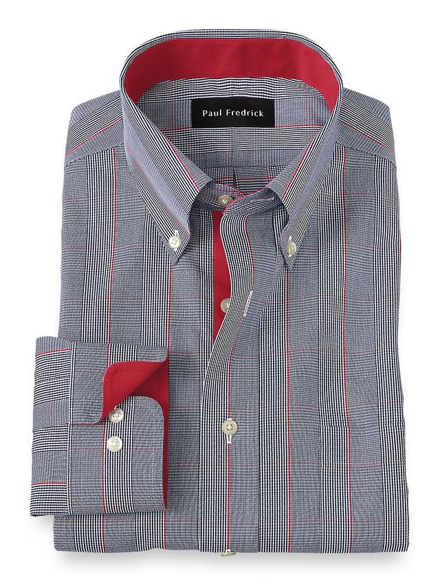 Non-iron Cotton Glen Plaid Dress Shirt With Contrast Trim Product Image