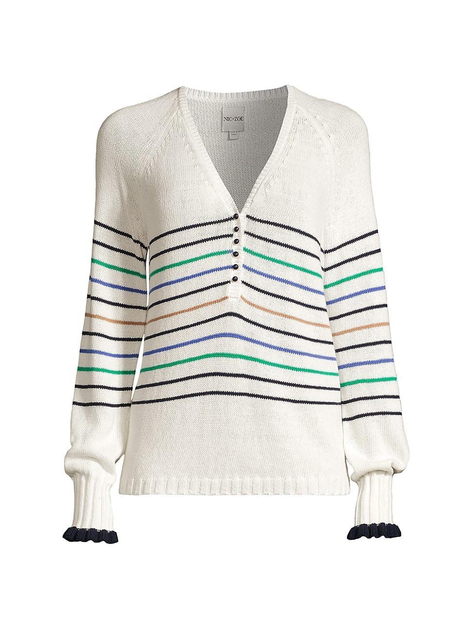 NIC  ZOE Maritime Stripe Print Knit V-Neck Long Sleeve Sweater Product Image