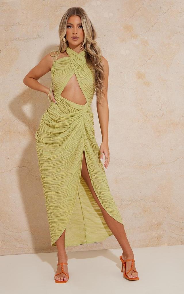 Lime Textured Tie Detail Drape Skirt Midi Dress Product Image