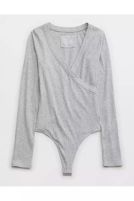 Aerie Long Sleeve Cross Front Bodysuit Women's Product Image