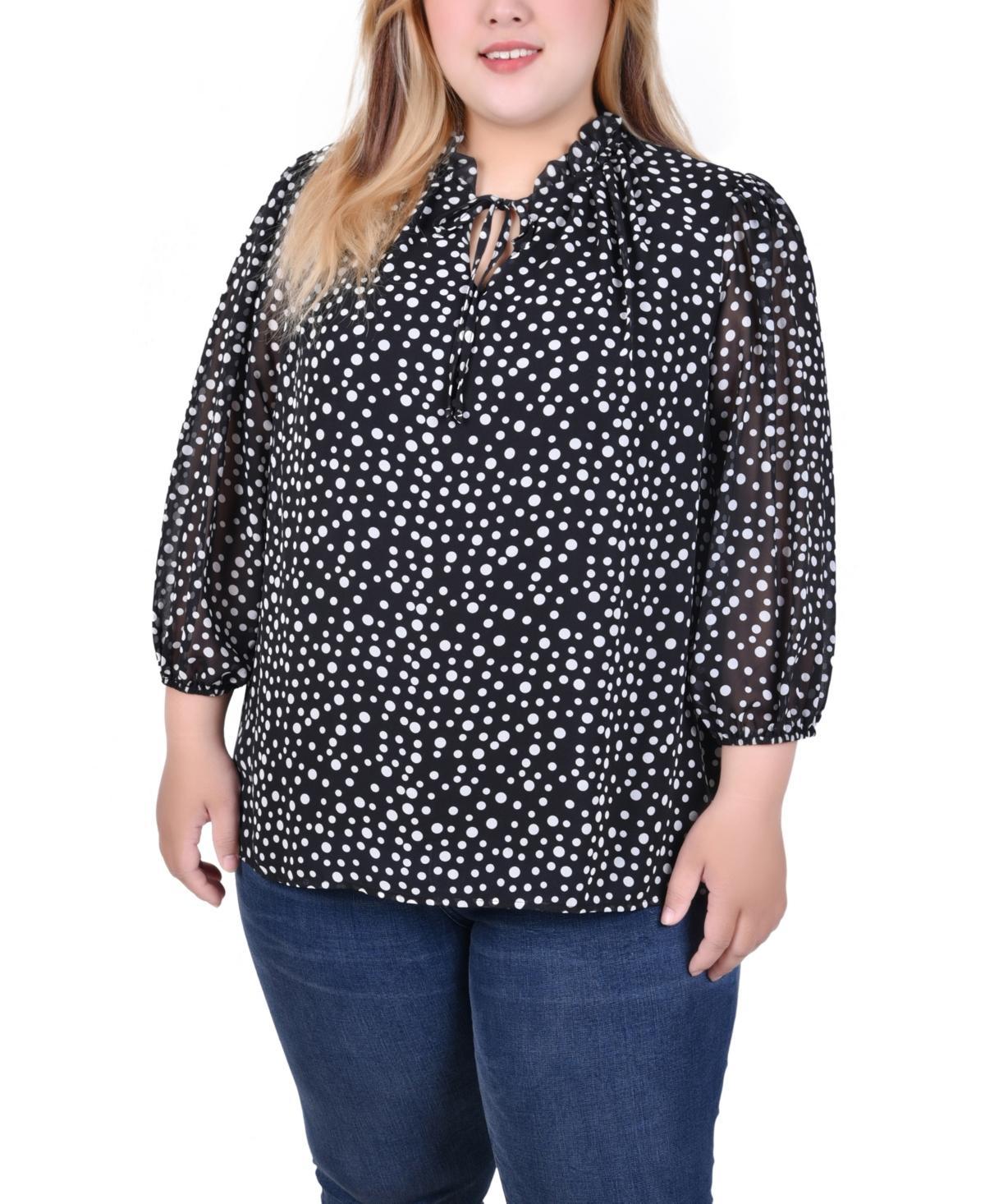 Ny Collection Plus Size 3/4 Sleeve Chiffon Blouse Product Image