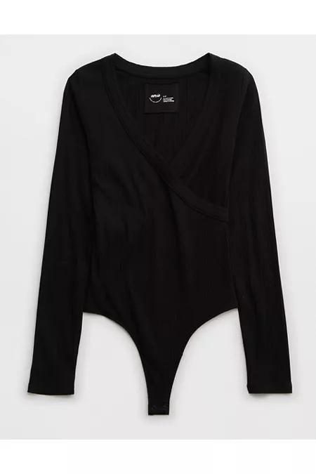 Aerie Long Sleeve Cross Front Bodysuit Women's Product Image