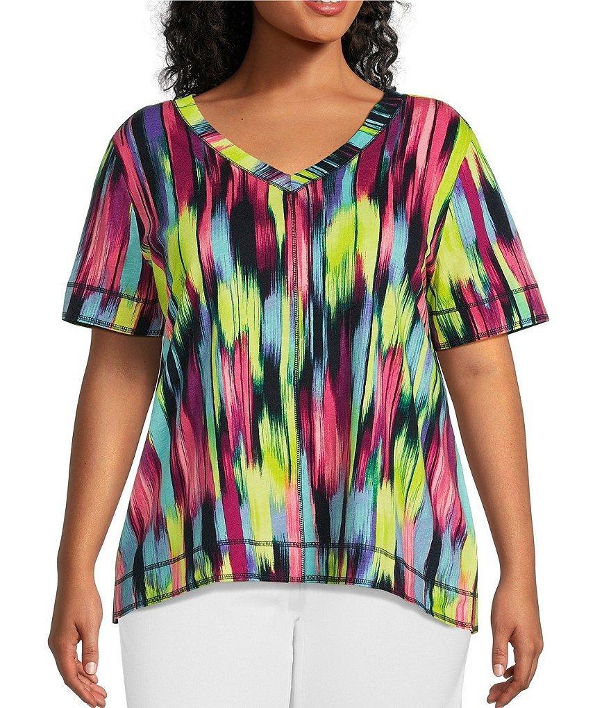 Westbound Plus Size Knit Print Short Sleeve V-Neck Top Product Image