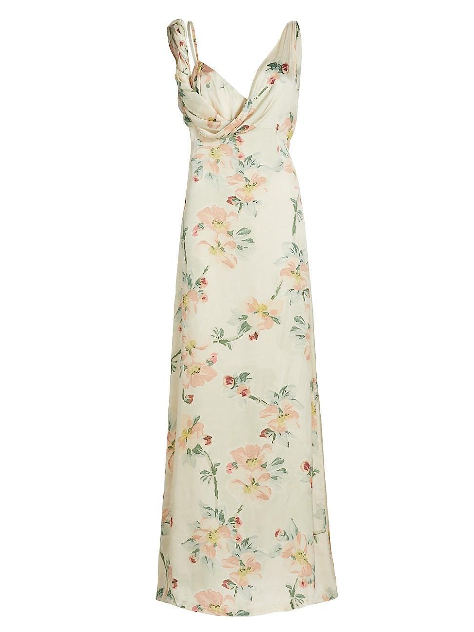 Womens Twisted Floral Satin Maxi Dress Product Image