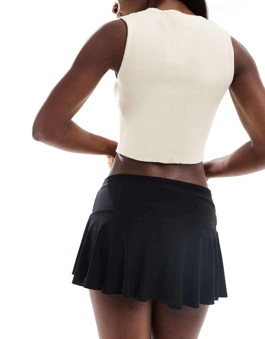 Stradivarius ruched detail mini skort in black Product Image