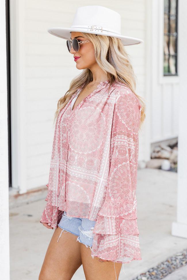 Remind Me Pink Tiered Sleeve Printed Blouse FINAL SALE Product Image