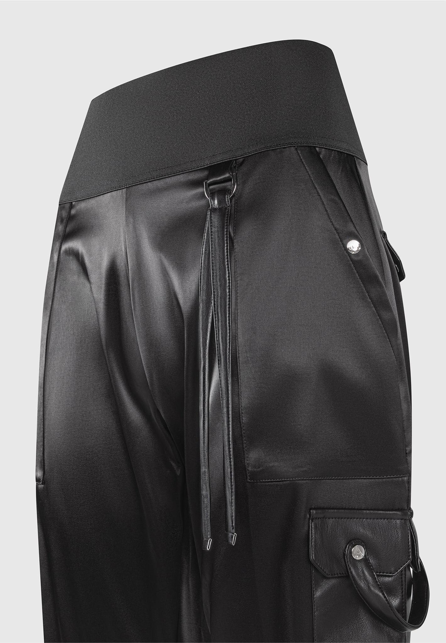 High Waisted Satin Cargo Trousers - Black Female Product Image