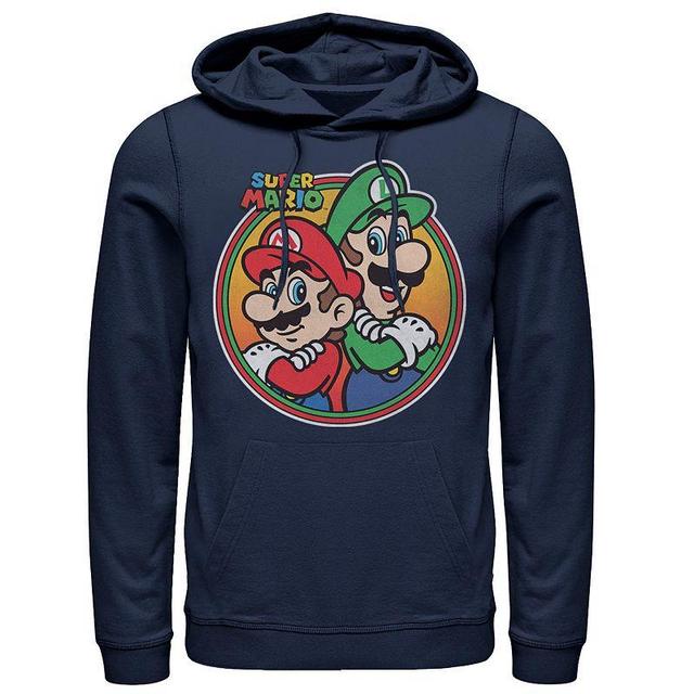 Mens Nintendo Super Mario & Luigi Brothers Circle Pullover Hoodie Blue Product Image