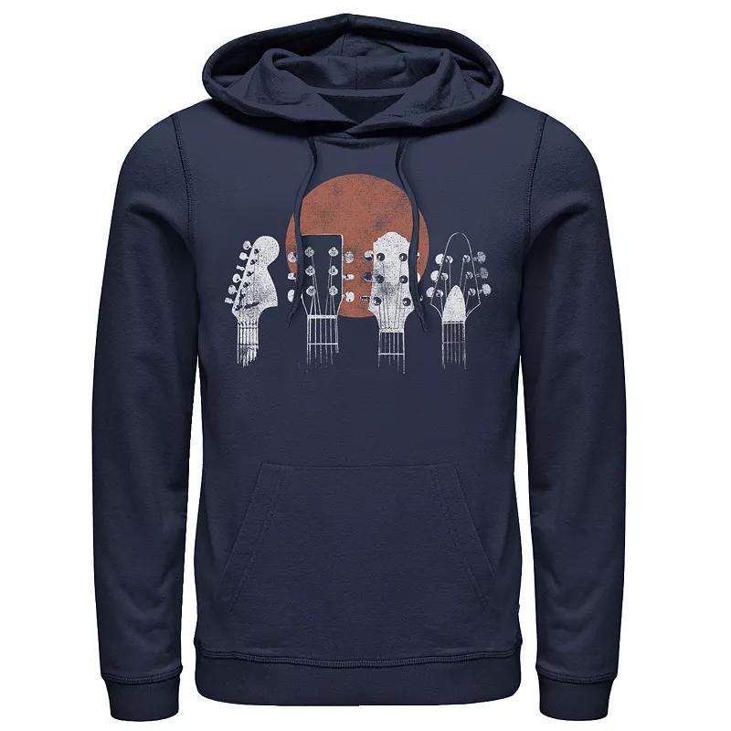 Mens Guitar Head Line Blue And White Pattern Graphic Hoodie Product Image