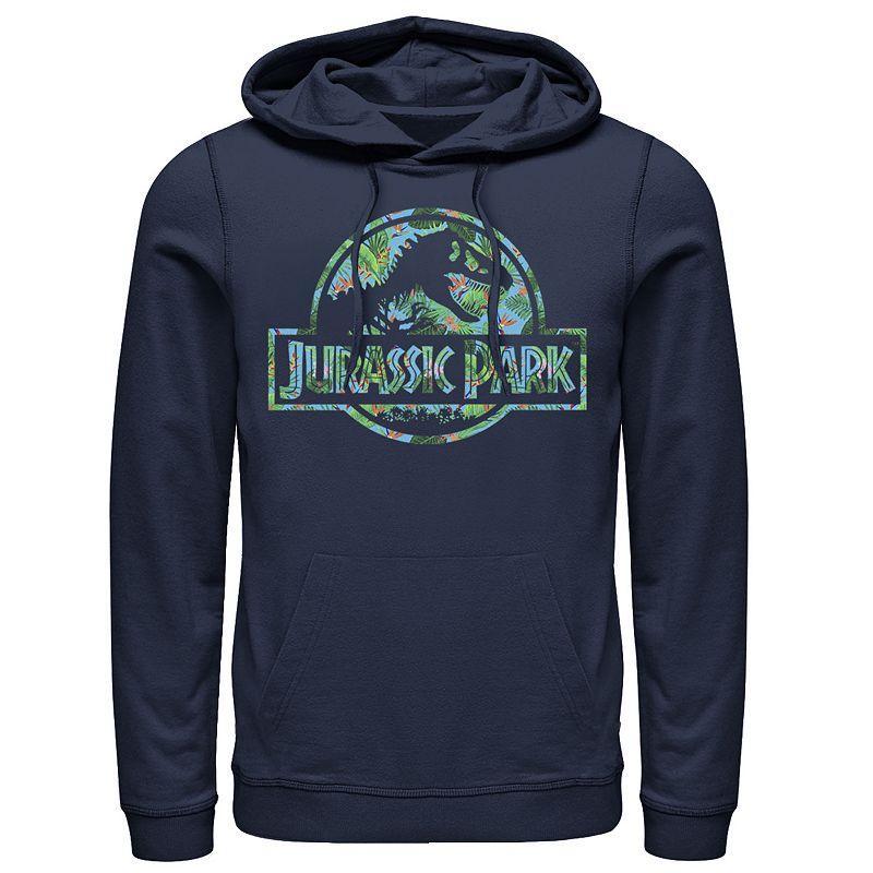 Mens Jurassic Park Tropical Tree Fill Fossil Logo Hoodie Blue Product Image