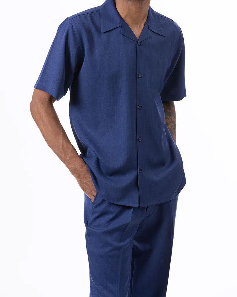 Men's 2 Piece Walking Suit Summer Short Sleeves in Navy Male Product Image