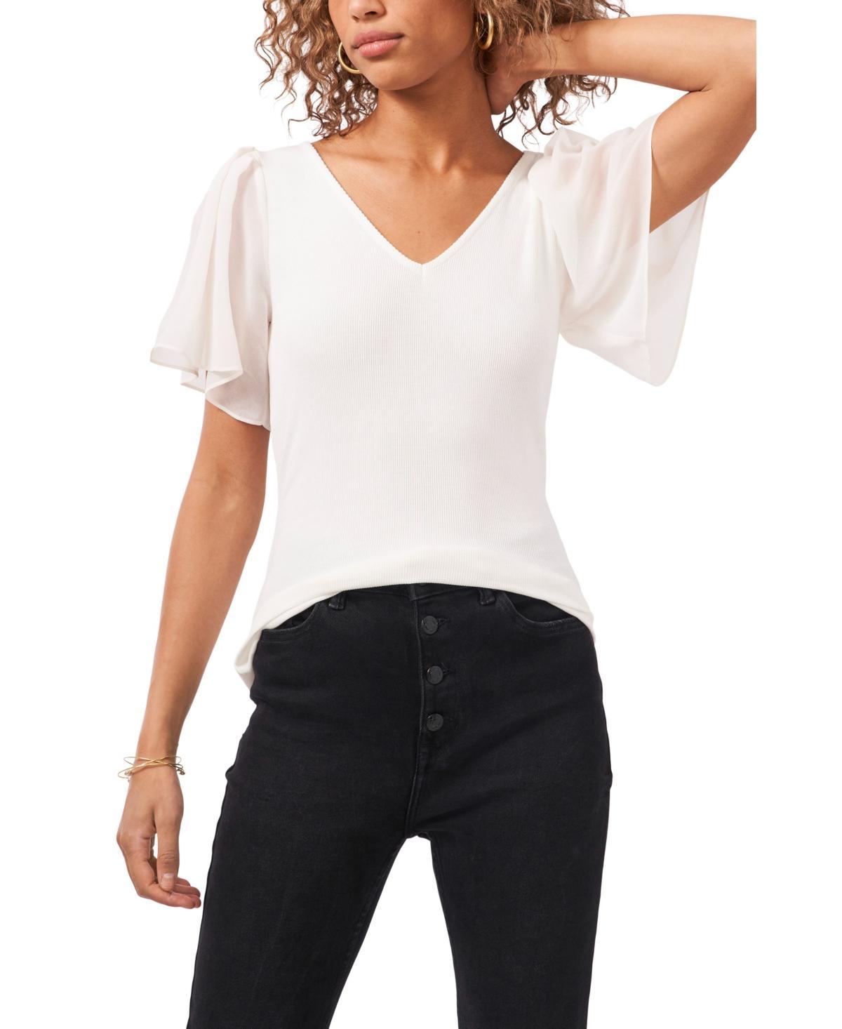 1.state Womens Flutter Short Sleeve V-Neck Knit Top Product Image