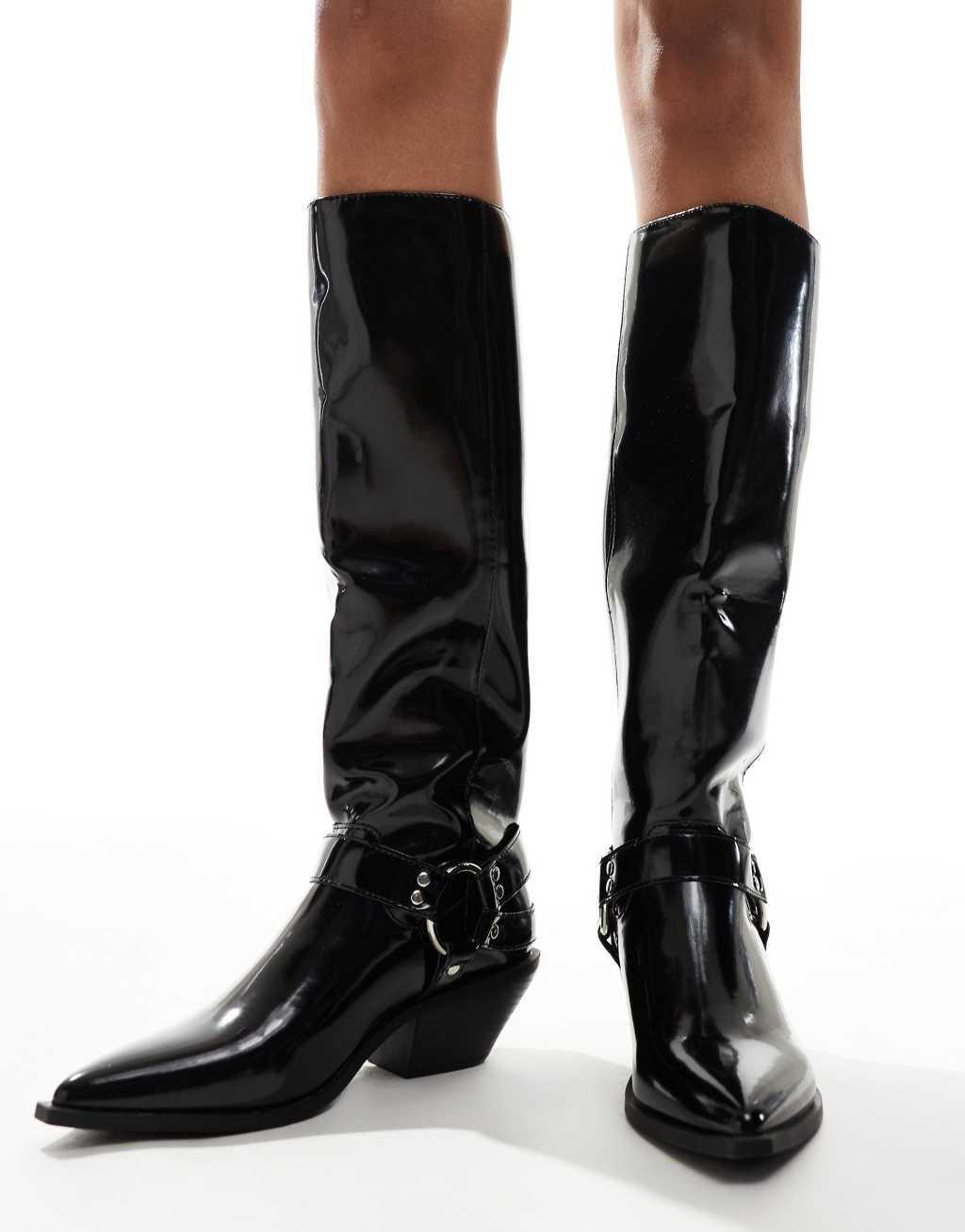 SEQWL Wide Fit knee high western boot in black Product Image