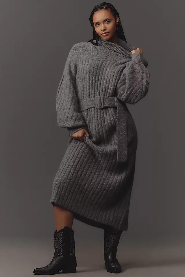 By Anthropologie Long-Sleeve Turtleneck Belted Sweater Midi Dress Product Image