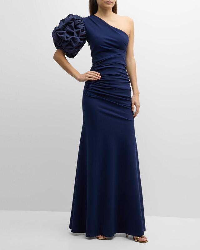 One-Shoulder Ruffle-Sleeve Trumpet Gown Product Image