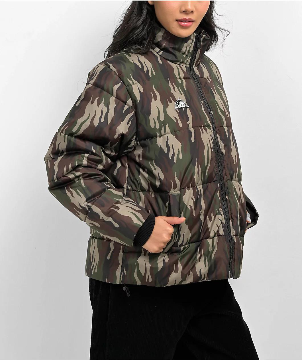 Lurking Class by Sketchy Tank Flame Thorn Camo Puffer Jacket Product Image