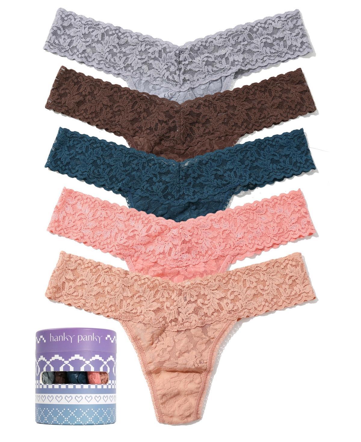 Hanky Panky Womens Holiday 5 Pack Low Rise Thong Underwear - White, Lipgloss, Pink Ruby Product Image