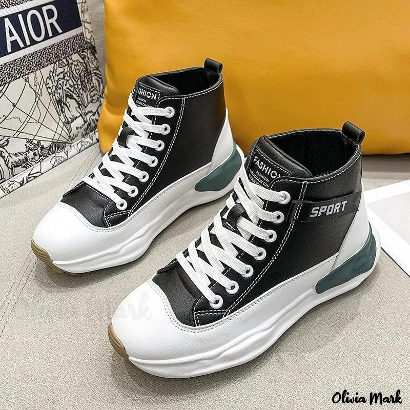 Olivia Mark – High Top White Sneakers Sports Shoes Casual Shoes Product Image