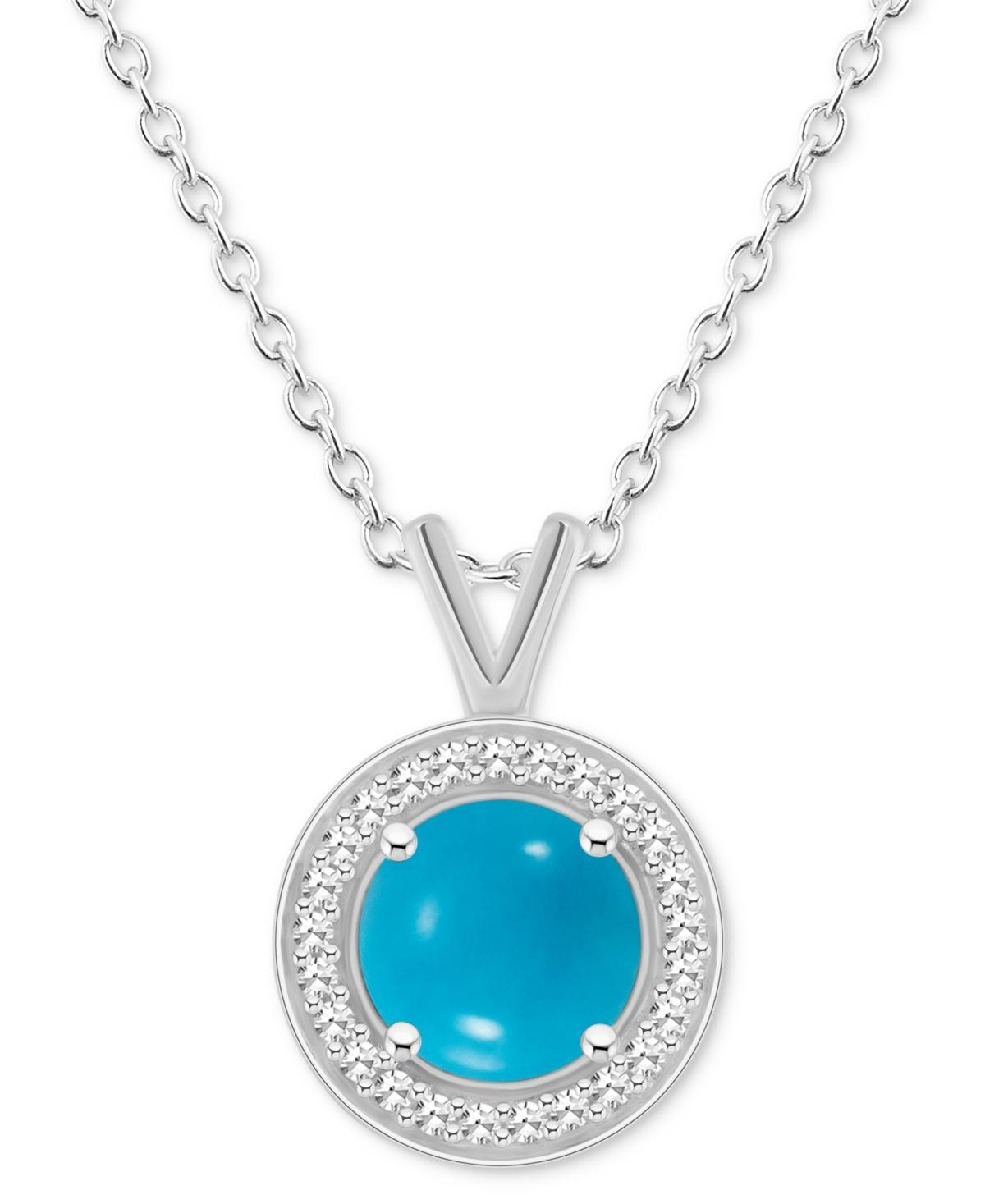 Cultured Freshwater Pearl & Diamond (1/8 ct. t.w.) Halo Pendant Necklace in Sterling Silver (Also in Onyx & Labradorite) - Turquoise Product Image