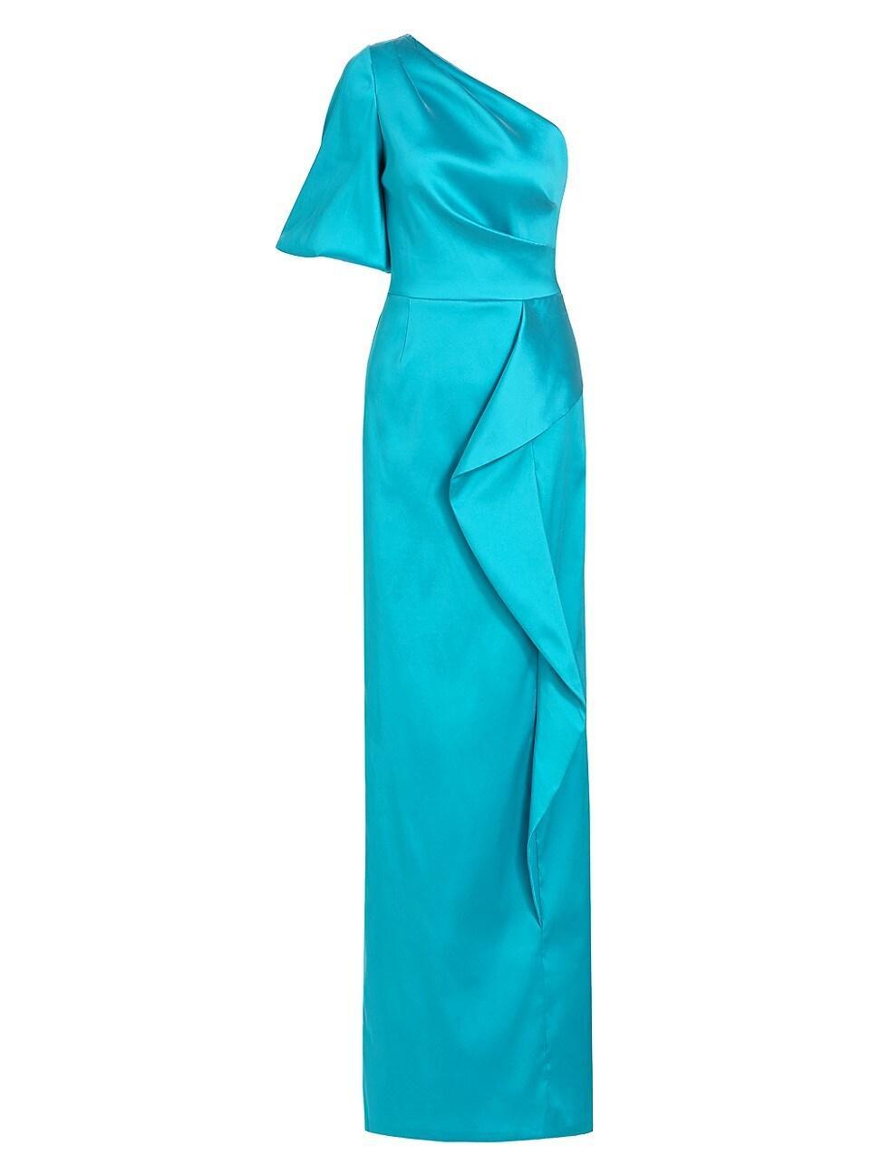 Womens Satin Asymmetric Ruffle Column Gown Product Image