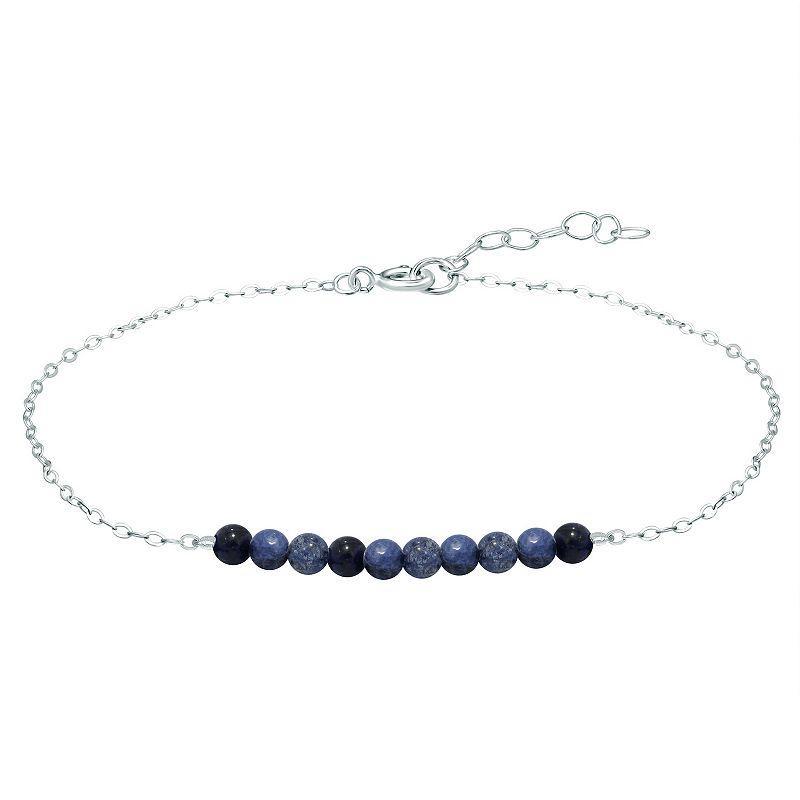 Aleure Precioso Sterling Silver Beaded Anklet, Womens Blue Product Image