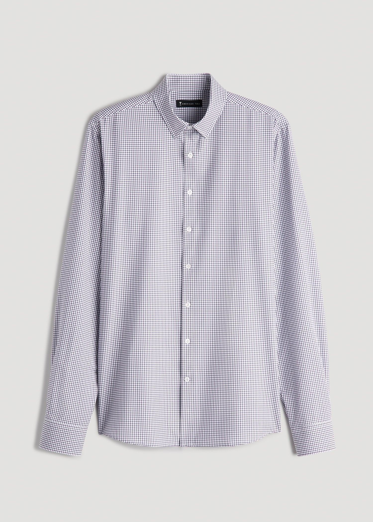 Traveler Stretch Dress Shirt for Tall Men in Plum and Black Grid Product Image