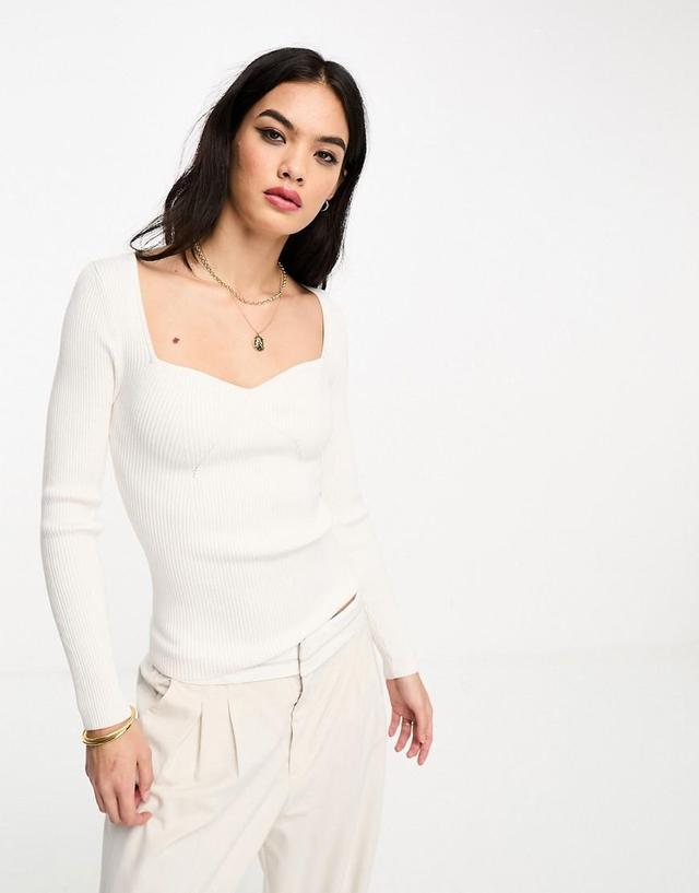 & Other Stories sweetheart neckline knit top in white Product Image