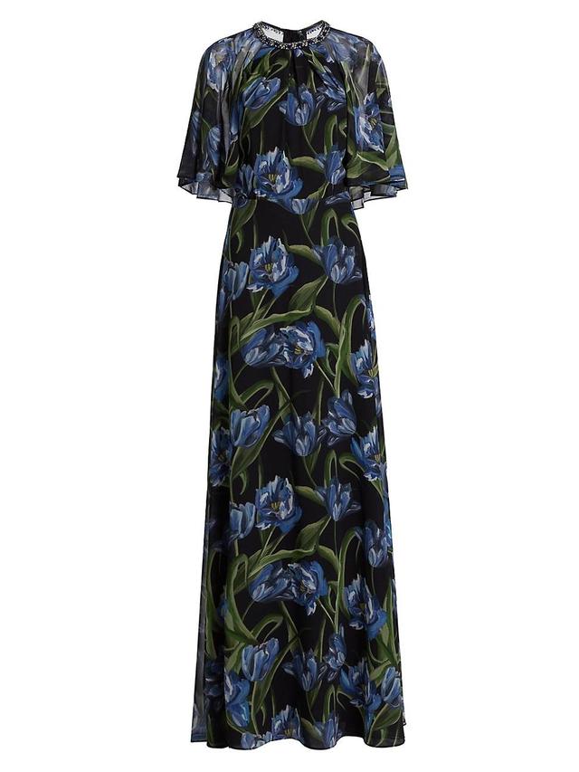 Womens Iris Print Caplet Chiffon Gown Product Image