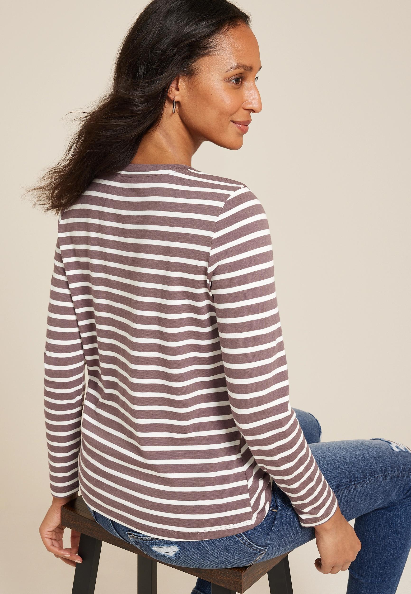 24/7 Austin Striped Knot Hem Long Sleeve Tee Product Image