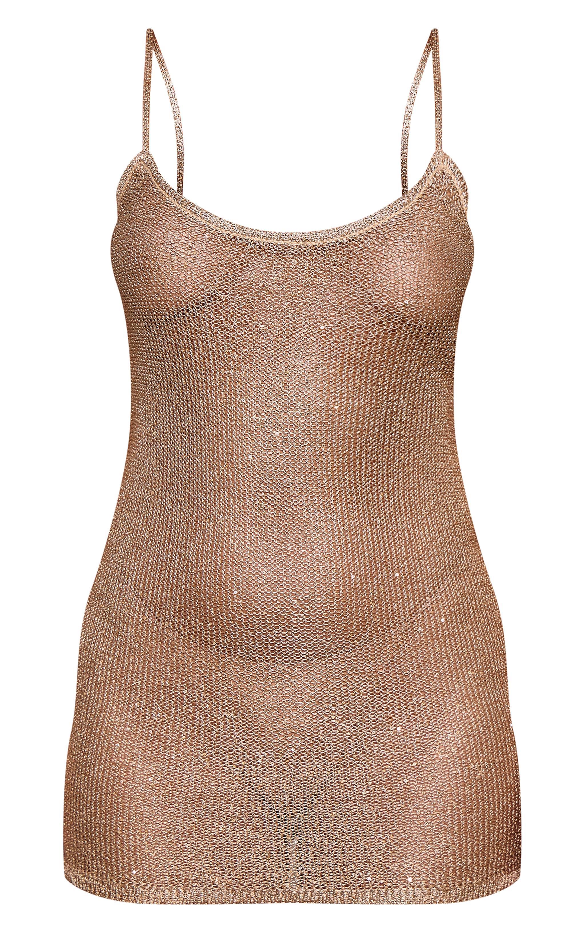 Petite Gold Strappy Sequin Knitted Mini Dress Product Image