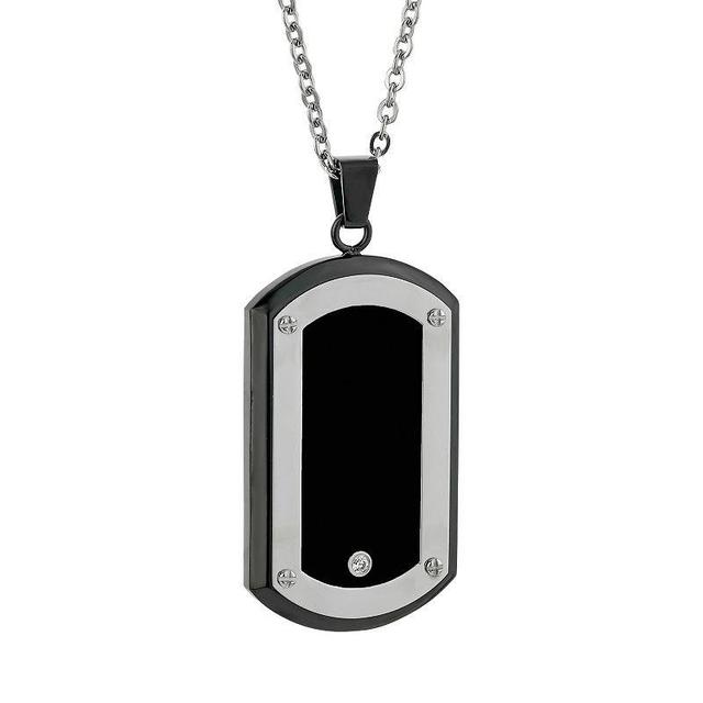 LYNX Cubic Zirconia Stainless Steel Two Tone Dog Tag Necklace - Men, Mens Black Product Image