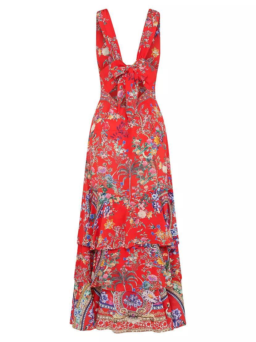 Tiered Floral Silk Maxi Dress Product Image