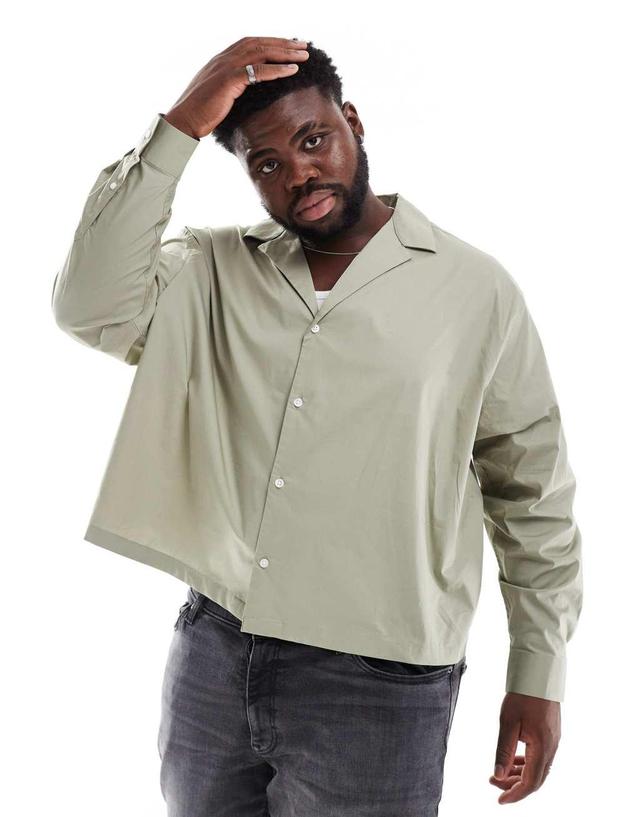 ASOS DESIGN boxy oversized poplin shirt with deep revere in pale green Product Image