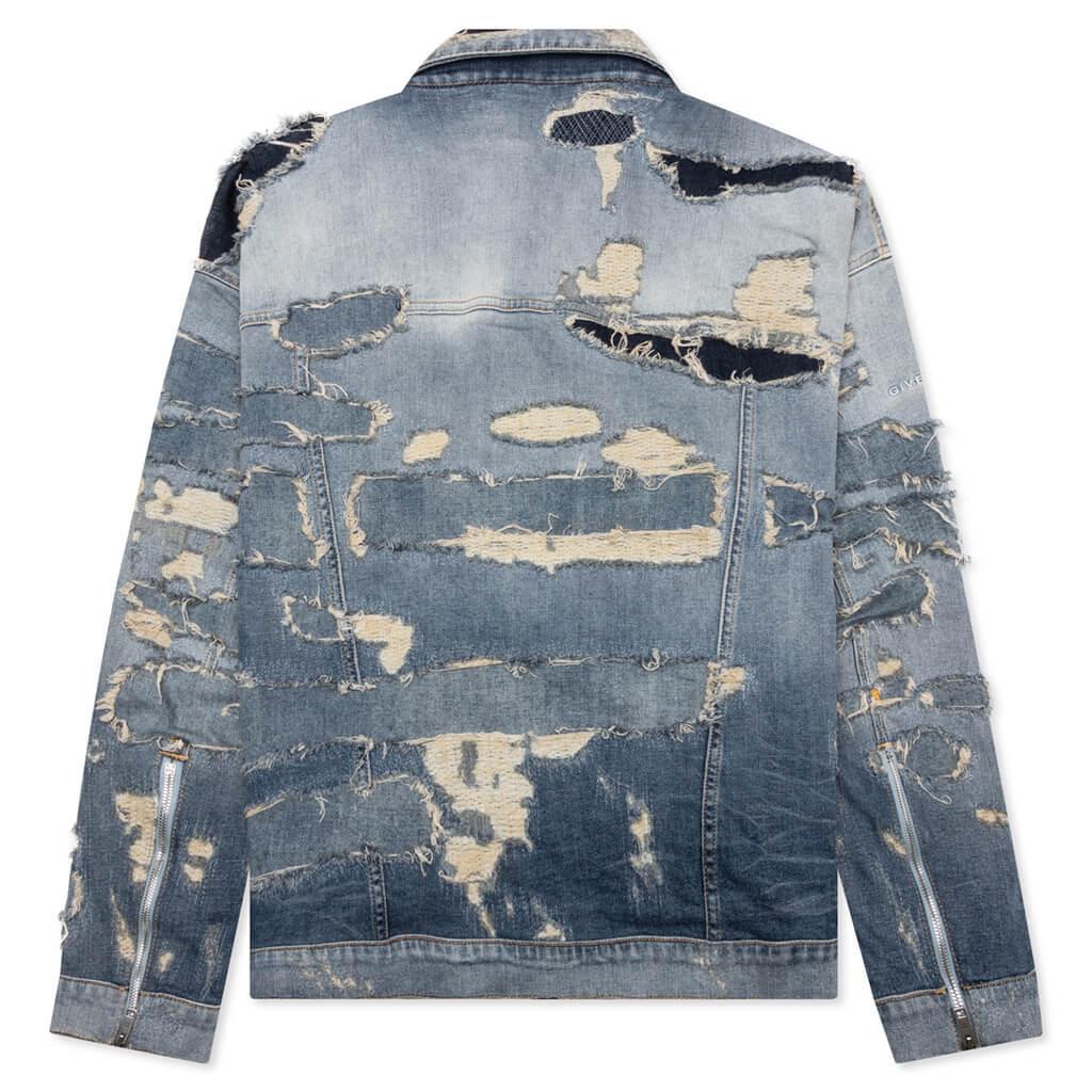 Oversized Denim Rivet Zip Jacket - Light Blue Male Product Image