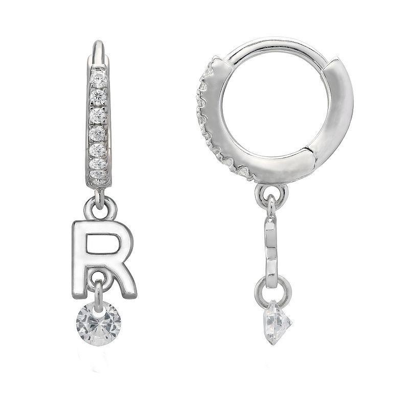 PRIMROSE Sterling Silver Initial Huggie Hoop Drop Earrings, Womens, Sterling Silver A Product Image