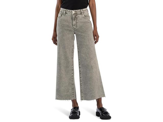 KUT from the Kloth Petite Meg High Rise Fab Ab Wide Leg Raw Hem (Sage ) Women's Jeans Product Image