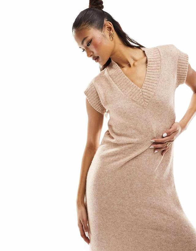 River Island academy midi dress with side split in beige  Product Image