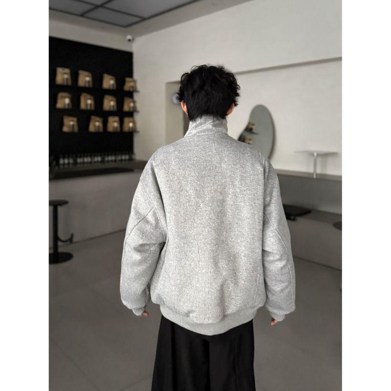 Stand Collar Plain Panel Zip Jacket Product Image