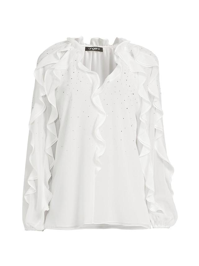 Womens Aurora Crystal-Embellished Ruffled Blouse Product Image