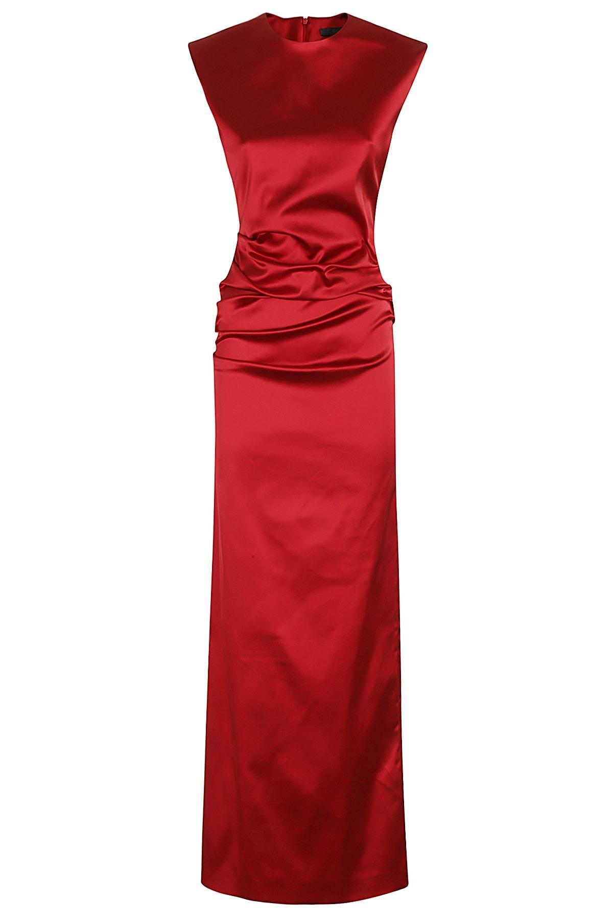 MAX MARA Rea Satin Long Dress In Red Product Image