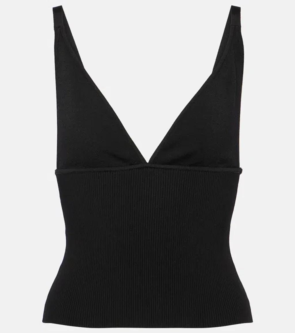 Ribbed-knit Cropped Tank Top In Nero Product Image