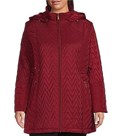 Gallery Plus Size Quilted Zip Front Faux Fur Hooded Jacket Product Image