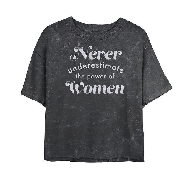 Juniors Never Underestimate The Power Of Women Bombard Wash Cropped Tee, Girls Grey Product Image