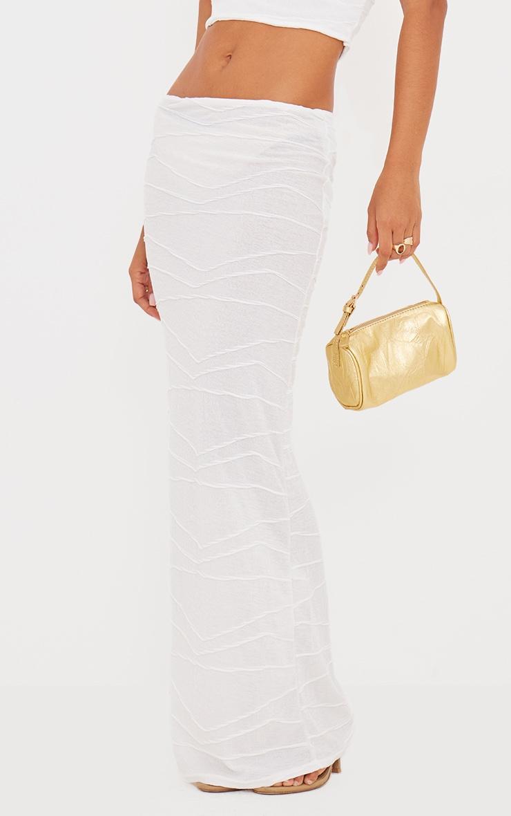 Cream Textured Mid Rise Maxi Skirt Product Image