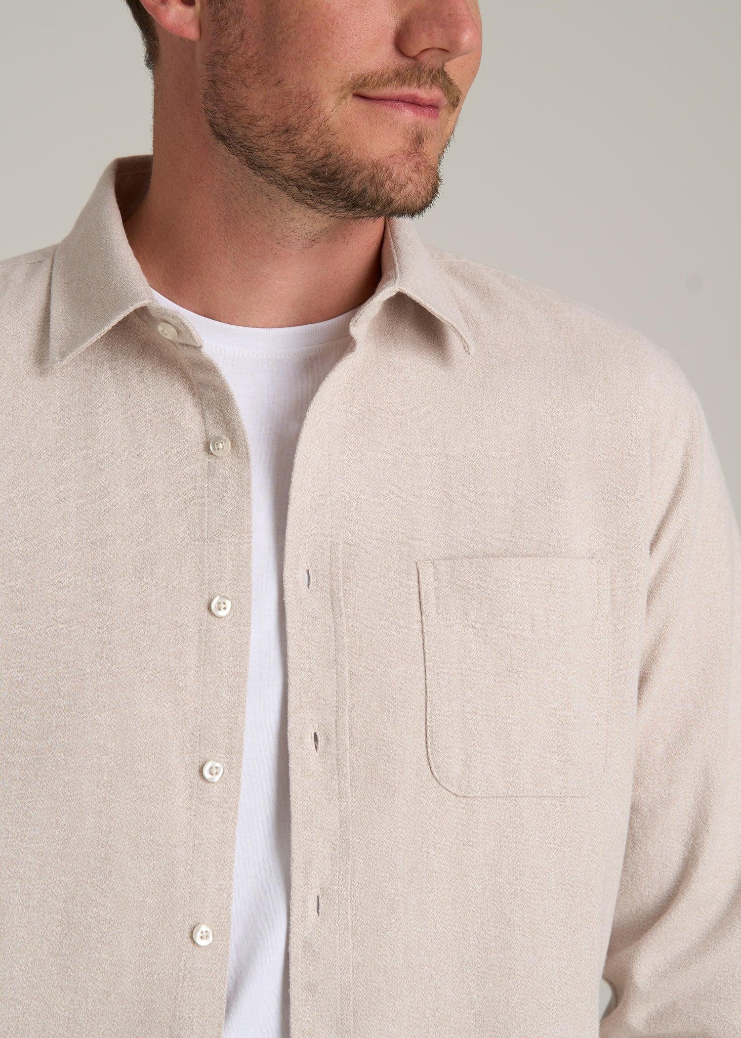 Nelson Flannel Shirt for Tall Men in Light Beige Dobby Product Image