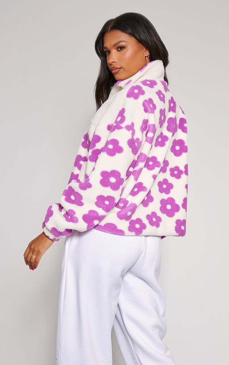 Purple Flower Print Teddy Jacket Product Image