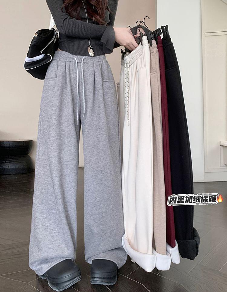 Drawstring Waist Plain Wide Leg Sweatpants Product Image