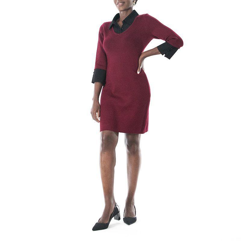 Womens Nina Leonard Georgette Mock-Layer Sweater Dress Product Image